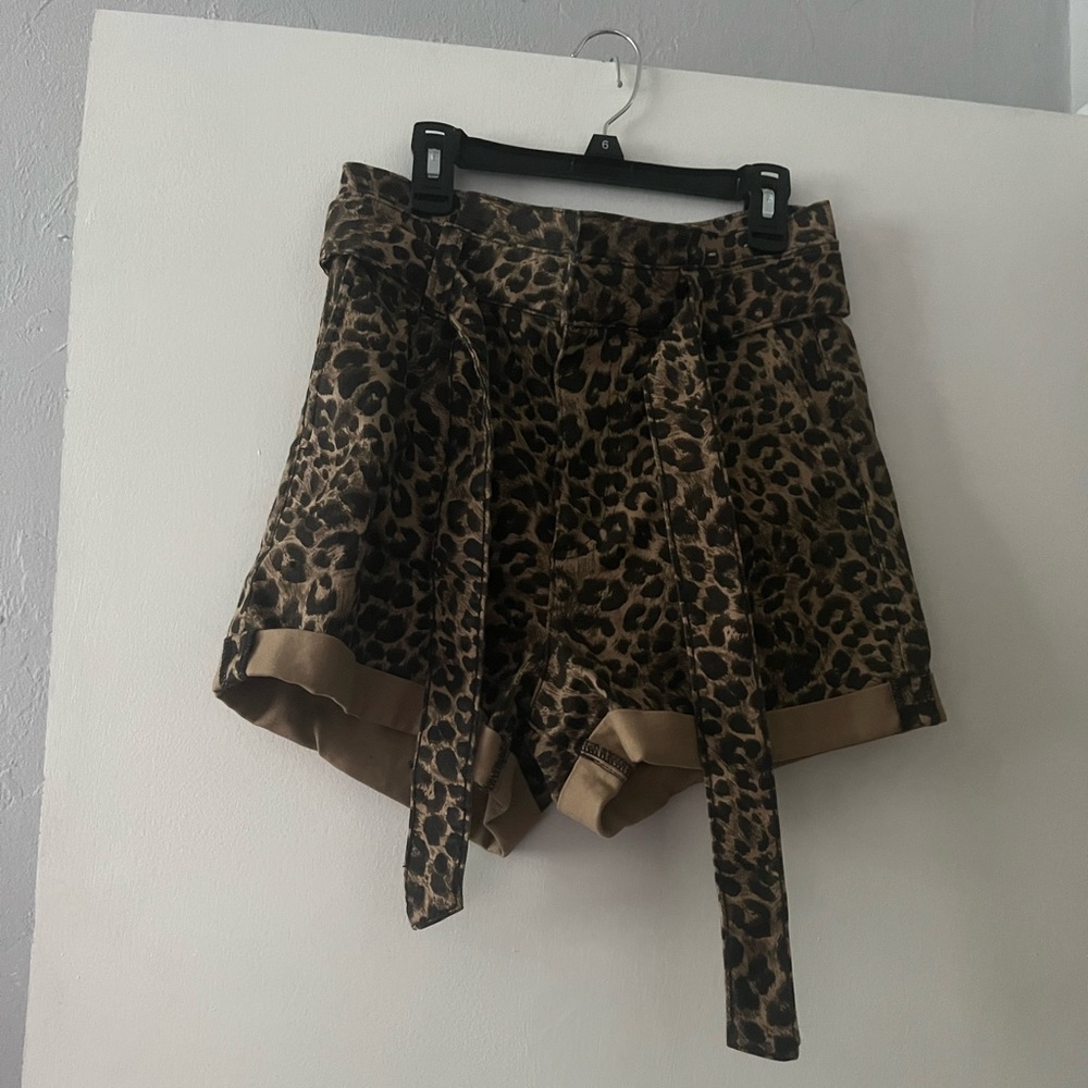 Leopard denim shorts